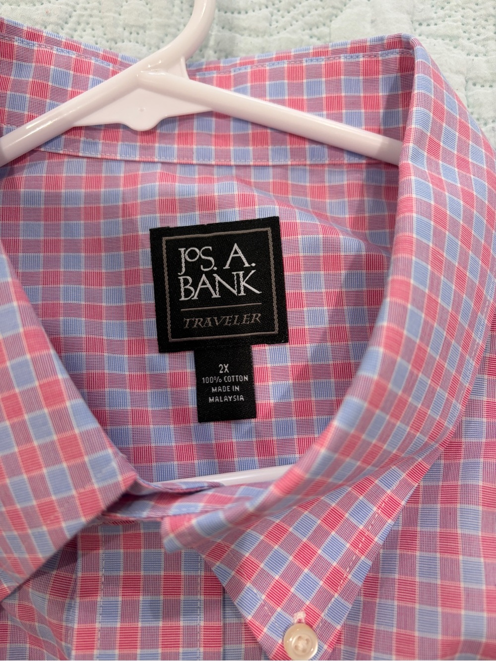 Jos. A. Bank Pink and Light Blue Check Traveler Dress Shirt